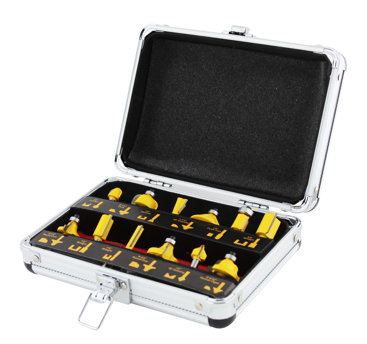 Coffret en aluminium de 12 méches pour bois queu de 6 MM