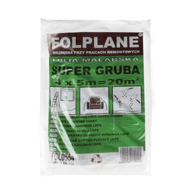 BACHE DE PEINTRE STANDARD HDPE EPAI 0,007MM +/-12% DIM 4X5M PAINTER REF FOL0549