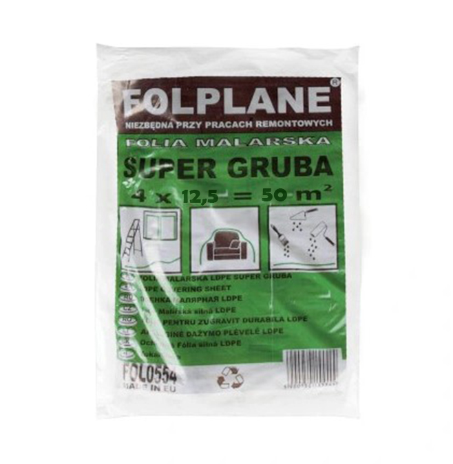 BACHE DE PEINTRE STANDARD HDPE EPAI 0,007MM +/-12% DIM 4X12,5M PAINTER REF FOL05