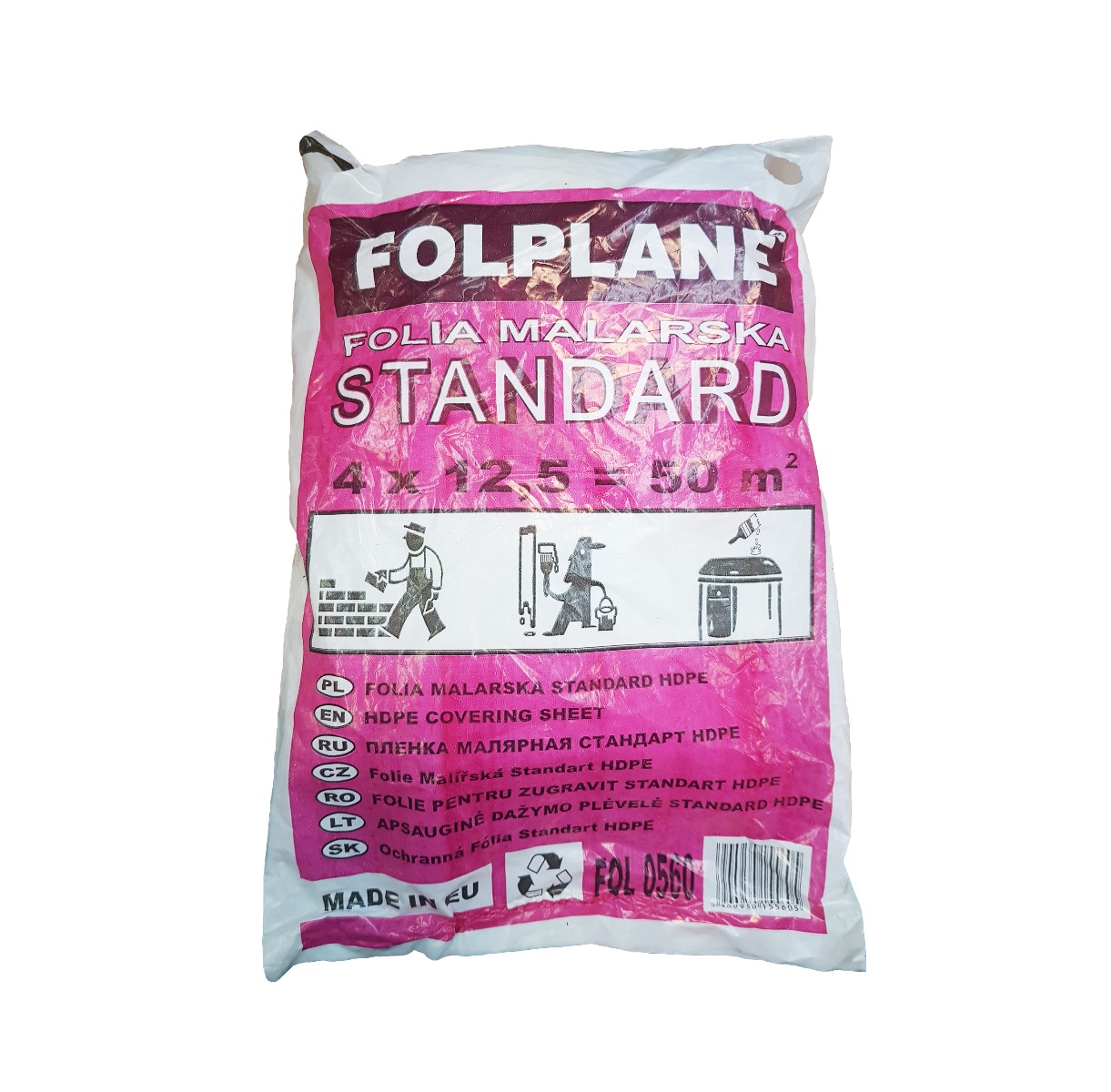 BACHE DE PEINTRE STANDARD LDPE EPAI 0,015MM +/-12% DIM 4X12,5M PAINTER REF FOL05