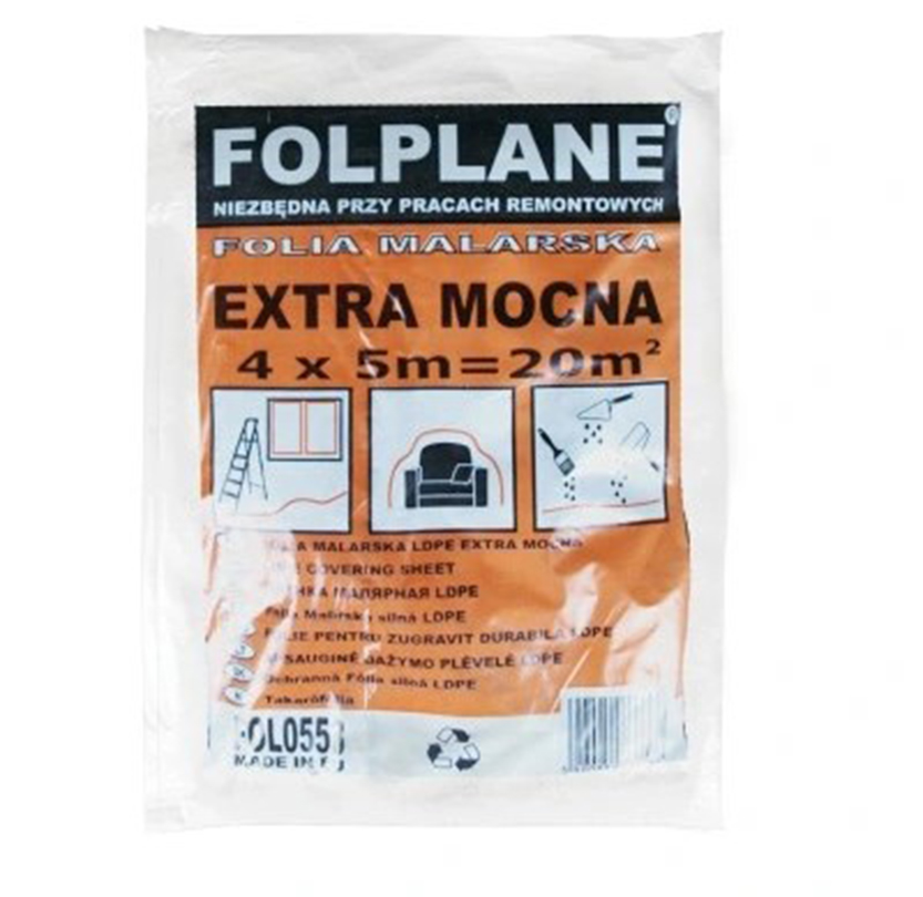 BACHE DE PEINTRE STANDARD LDPE EPAI 0,020MM +/-12% DIM 4X5M PAINTER REF FOL0552