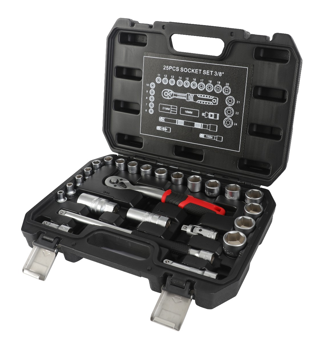 COMPOSITION DE DOUILLE 25 PCES CARRE 3/8 AVEC ACCESSOIRES MARQUE  ELGTOOLS REF 8