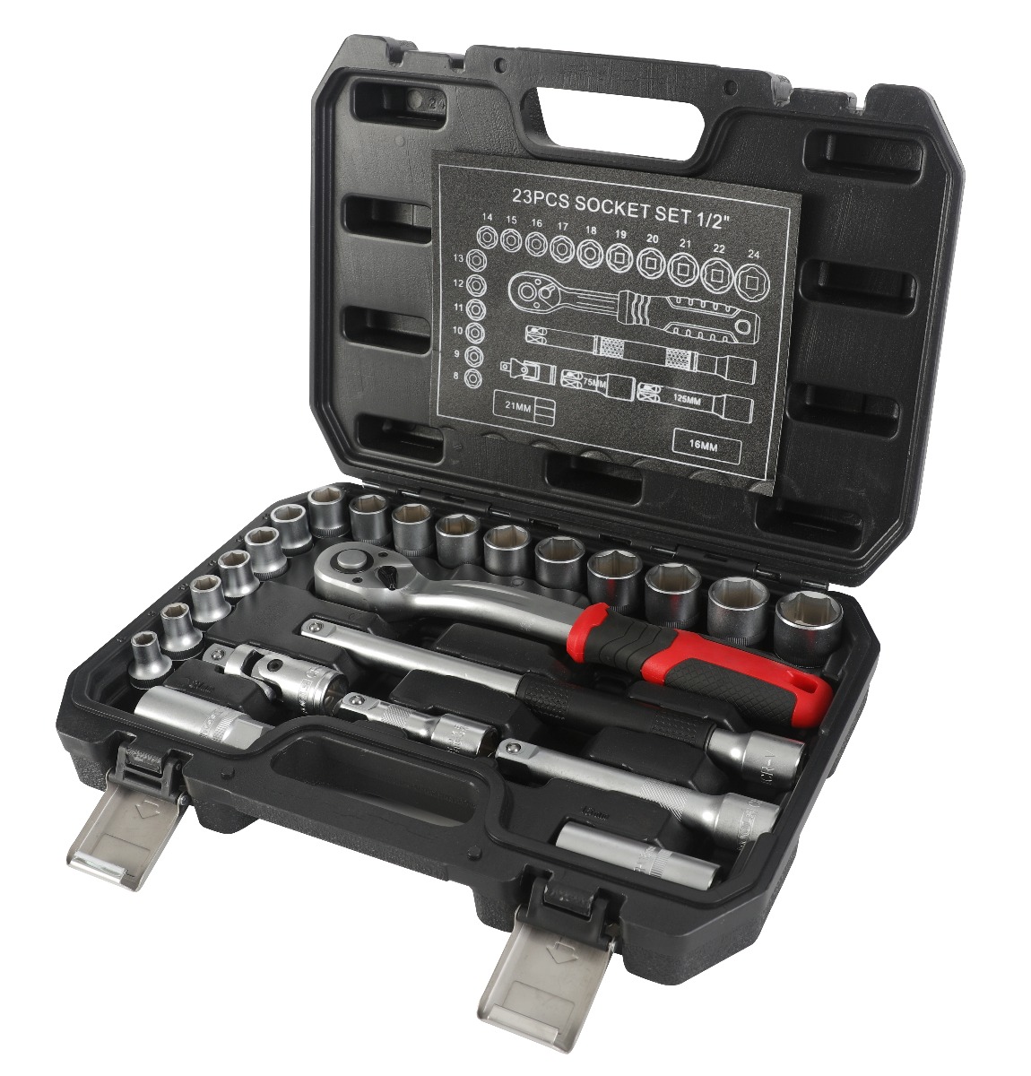 COMPOSITION DE DOUILLE 23 PCES CARRE 1/2 AVEC ACCESSOIRES MARQUE ...