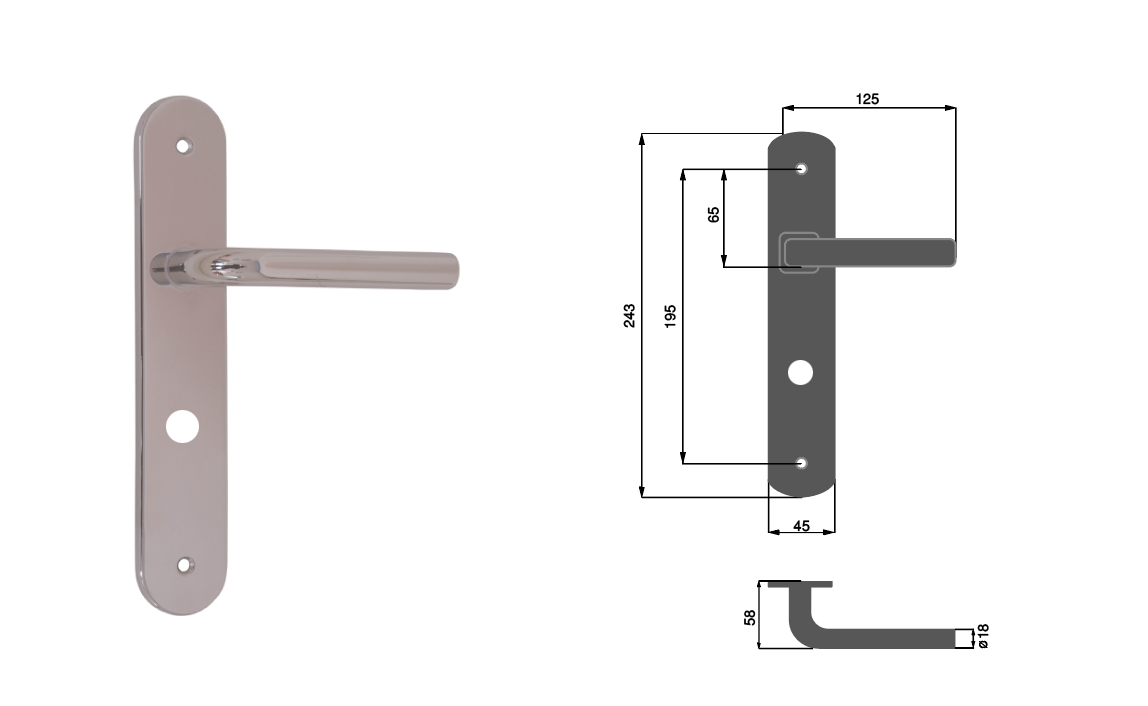 POIGNEE CLEDOR DE PORTE SUR PLAQUE CRP ALUMINIUM ANODISE INOX CND