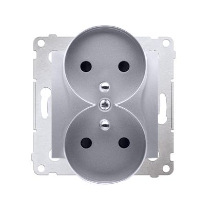 Double prise de courant 2x2P+T connexion à vis avec griffes Aluminium Simon 54