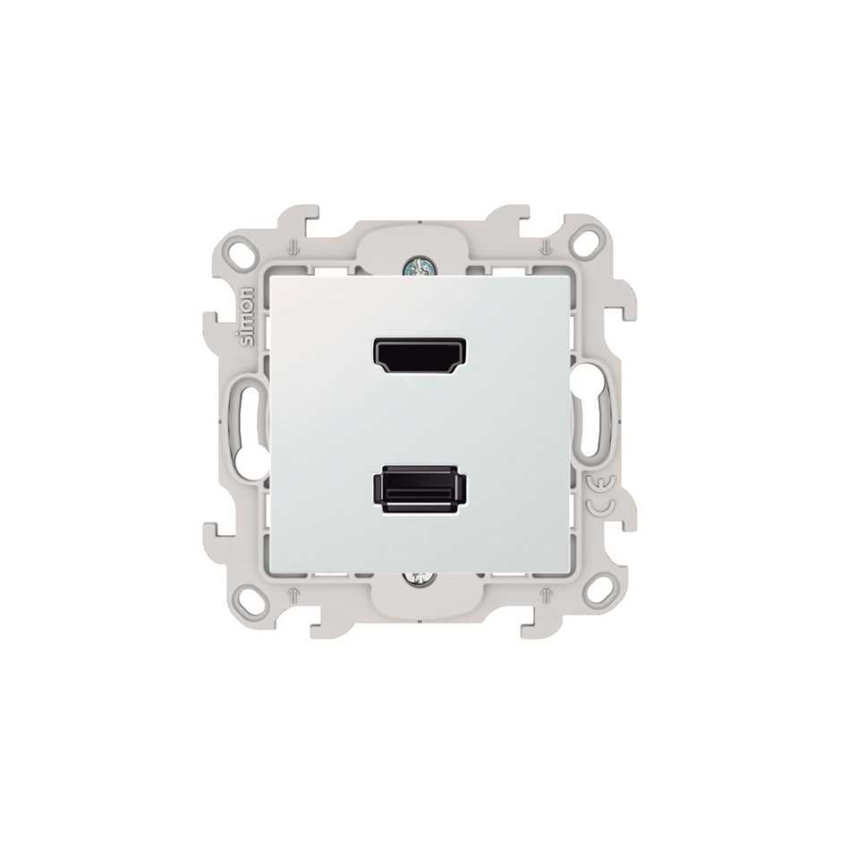 Connecteur HDMI + USB 2.0 connexion à vis blanc Simon 24 Harmonie
