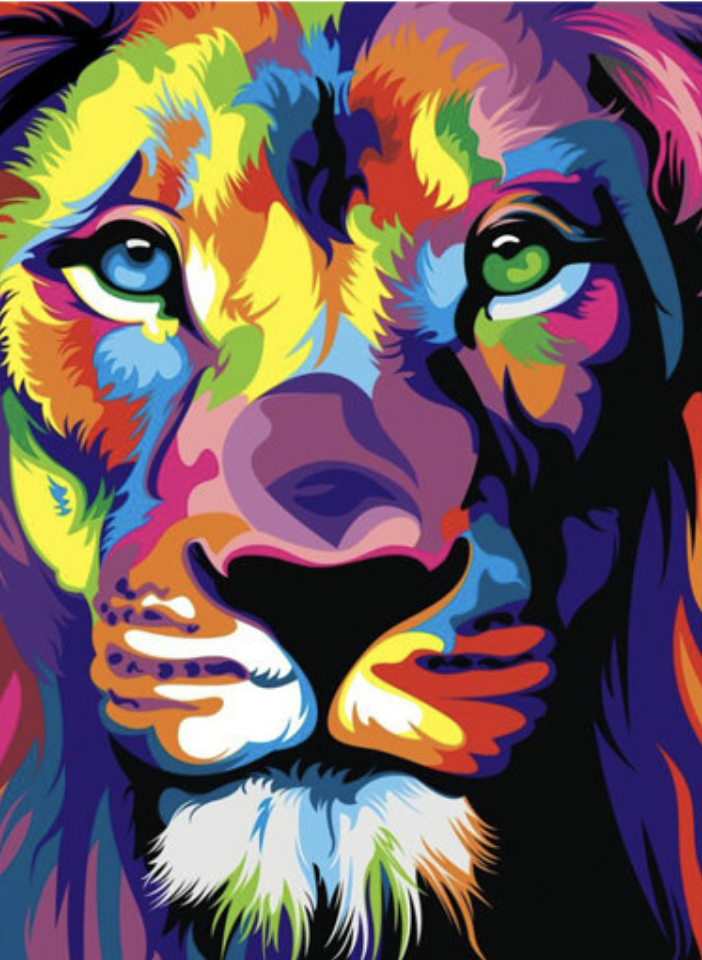 POSTER MOTIF LION COULEURS