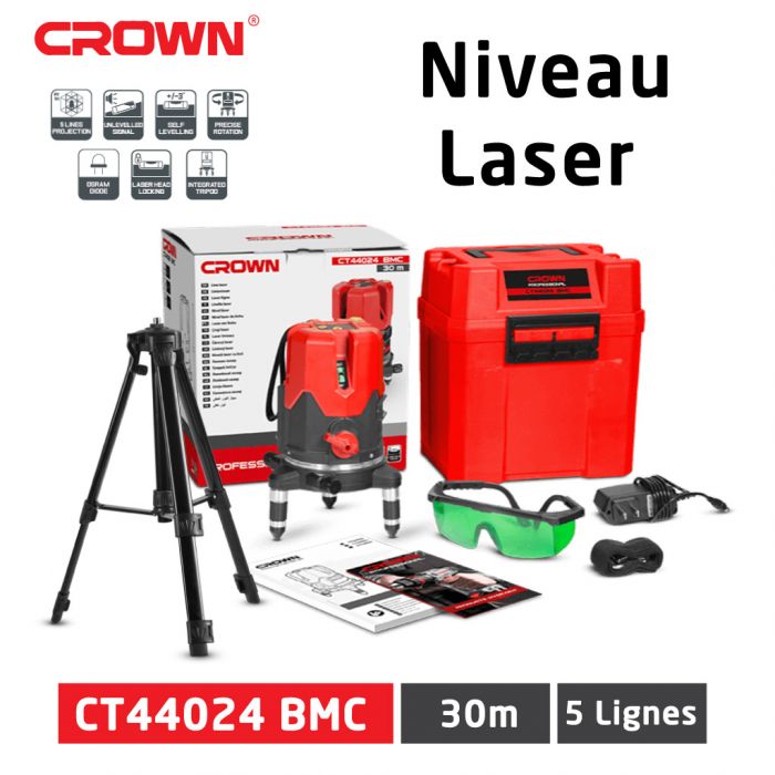 NIVEAU LASER 4VERT 1 HORIZ LD VERT AVEC TRI PIED MARQUE CROWN REF