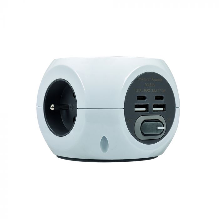 Multiprise Cube JIMEIDA Avec USB : 3 Prises + 2 USB-C + 2 USB-A, 5V/3.4A, Blanc