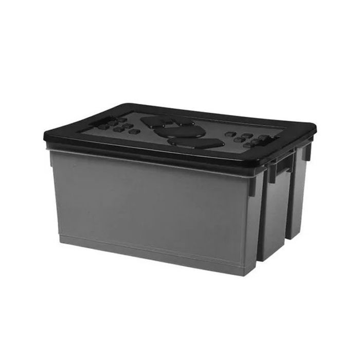 BAC DE RANGEMENT OU MANUTENTION 50L AVEC COUVERCLE GRIS & NOIR