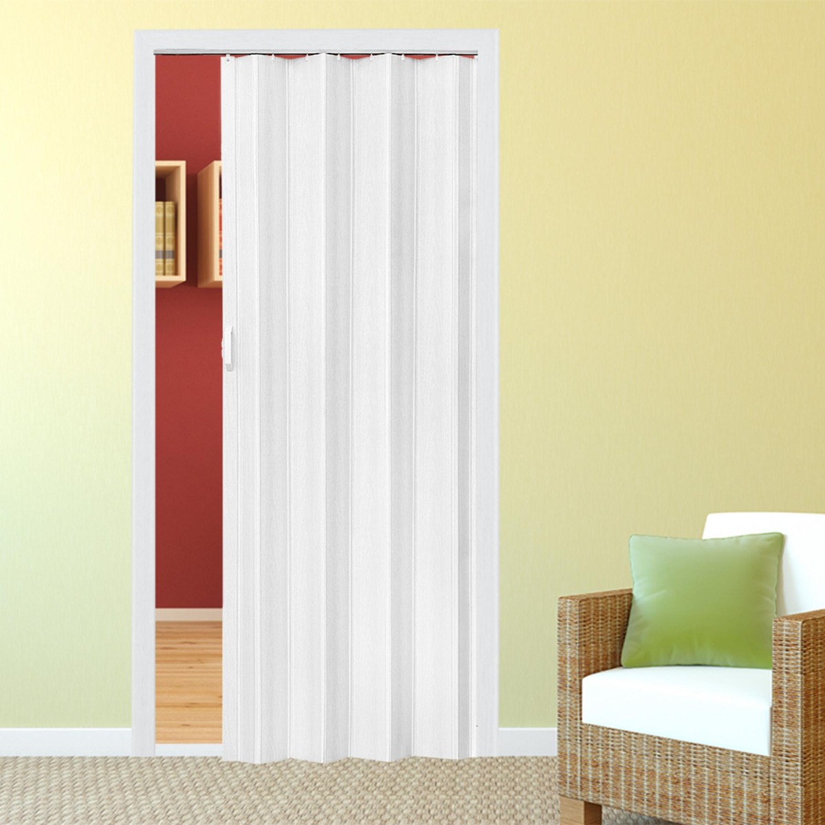 PORTE ACCORDÉON EXTENSIBLE CREME AVEC POIGNEE EN PVC